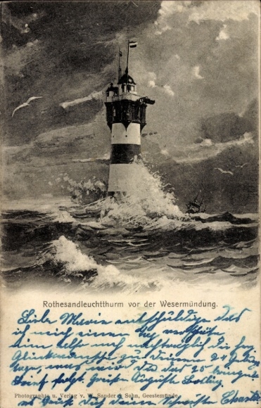 Postcard Butjadingen Wesermarsch, Roter Sand Lighthouse