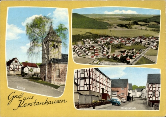 PC Kerstenhausen Borken in Hesse, half-timbered houses, church, aerial photo, main street