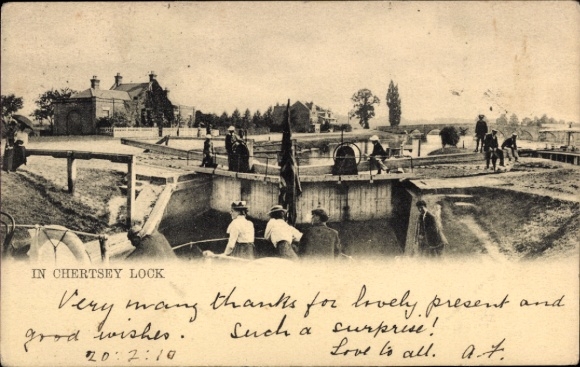 Ak Chertsey Surrey England, Schleuse
