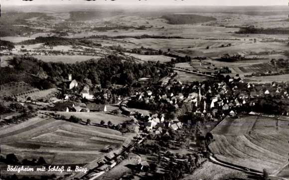 Ak Bödigheim Buchen in het Odenwald Baden, luchtfoto, kasteel, fort