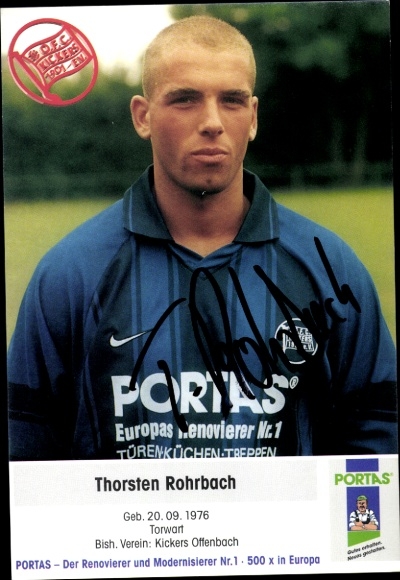 Karta autografu piłkarza Thorstena Rohrbacha, Kickers Offenbach, autograf
