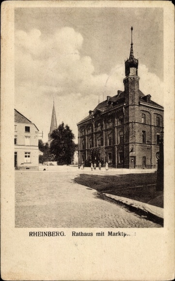 Postcard Rheinberg am Niederrhein, town hall with market place