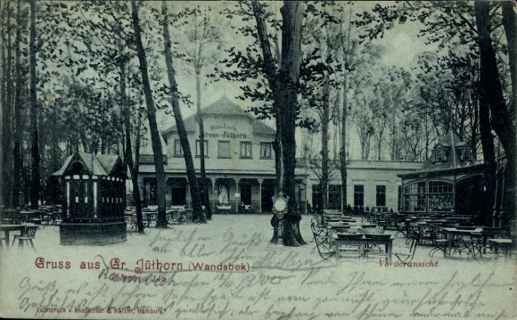 Ak Hamburg Wandsbek Jüthorn, Restaurant Jüthorn, Bäume, Außenbereich, Tischreihen, 