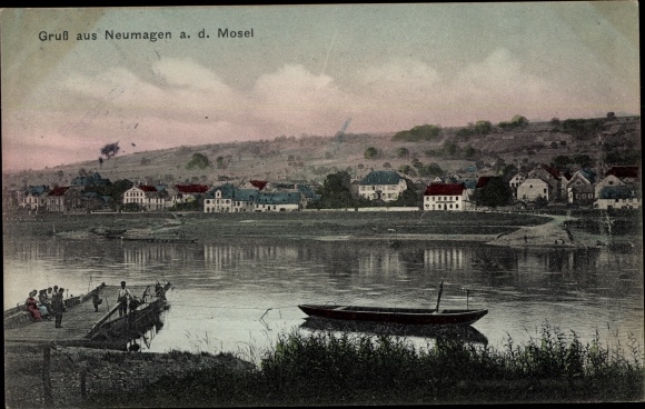 Postcard Neumagen on the Mosel, general view, ferry dock