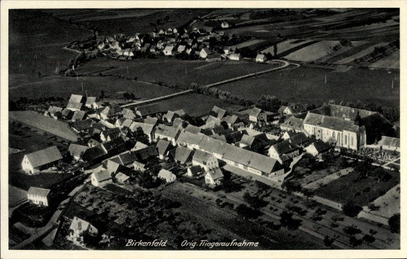 Postcard Birkenfeld an der Nahe, aerial photograph of houses, fields, landscape, 1939