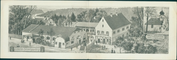 Klapp Postcard Geiselgasteig Grünwald near Munich, retreat, restaurant, church