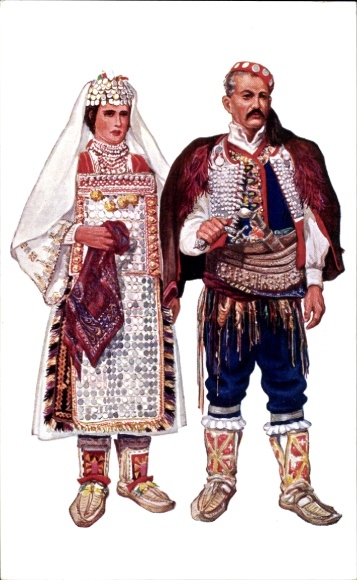 Artist Postcard Kirin, Vladimir, Croatia, Couple in traditional costume, Dalmatia