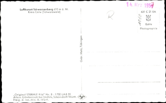 Postcard Calw in the Black Forest, Schwarzenberg, aerial photograph