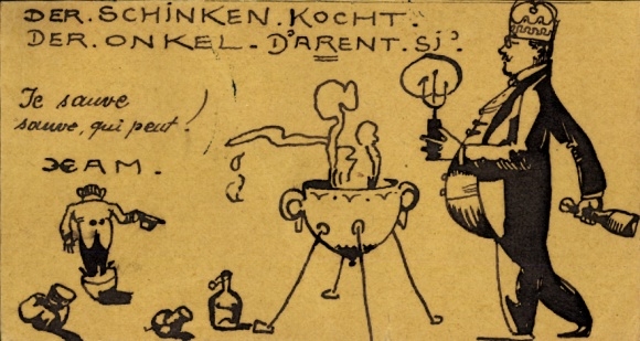 Hand-painted PC by Max Kleiter, The Ham Cooks, The Uncle..., Tutzing