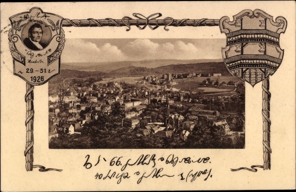 Ak Aue im Erzgebirge Sachsen, Panorama, Stenographie, Stenotypentag 1926, Sonderstempel