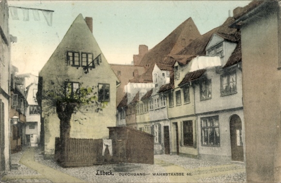 Postcard Hanseatic City of Lübeck, passage Wahmstraße 46, architecture, street view