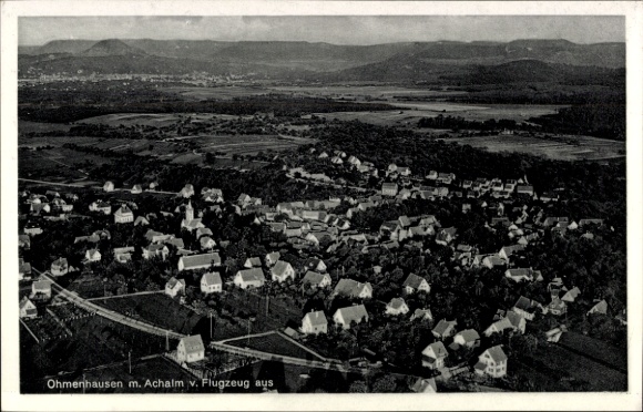 Postcard Ohmenhausen Reutlingen in Württemberg, aerial photograph, Achalm