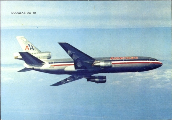 Postcard Douglas DC 10, passenger aircraft, American Airlines