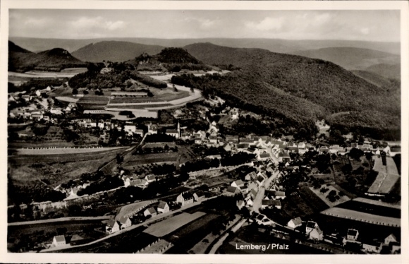 Postcard Lemberg in der Pfalz, aerial photograph
