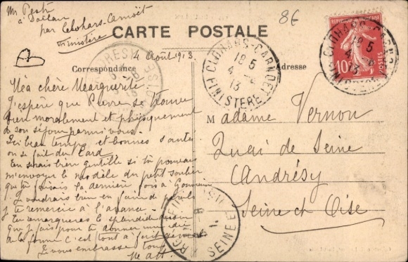 Postcard Douelan Finistère, harbor view, fishing boats, surrounding houses, old architecture