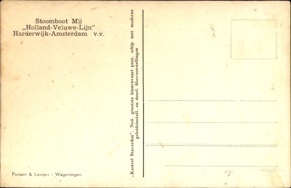 Postcard Harderwijk Amsterdam Holland Veluwe Line, Steamboat Mine
