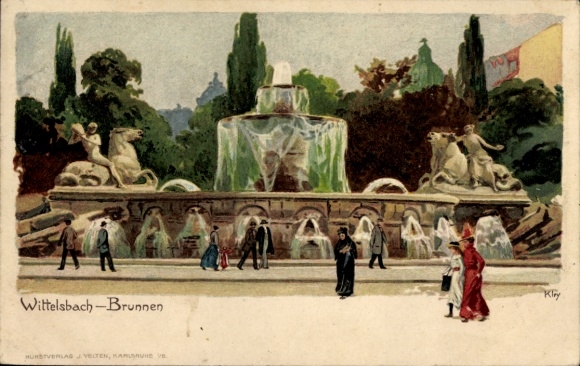Künstler Litho Kley, Heinrich, München Oberbayern Bayern, Partie am Wittelsbach Brunnen