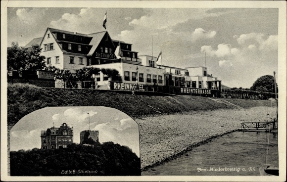 Postcard Niederbreisig Bad Breisig district of Ahrweiler Rhineland Palatinate, Rheinhotel, terrace, Rheineck Castle