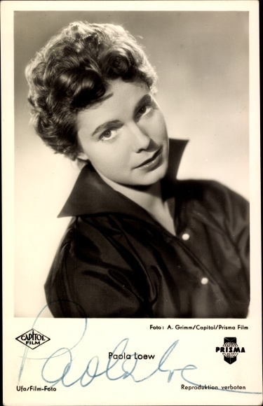 Postcard actress Paola Loew, portrait, autograph