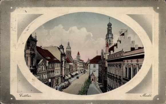 Präge Passepartout Ak Cottbus in der Niederlausitz, Markt