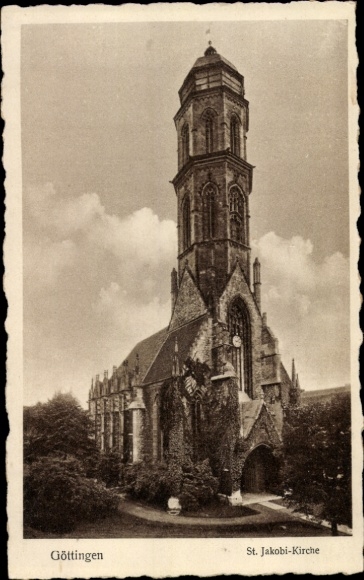 Ak Göttingen in Niedersachsen, St. Jakobi-Kirche, Turm, gotische Architektur