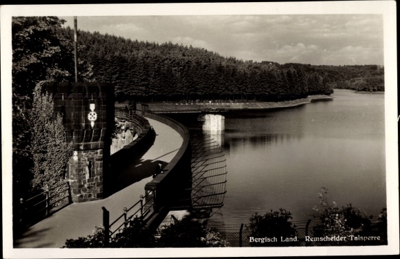 Postcard Remscheid in the Bergisches Land, dam, view along the dam wall