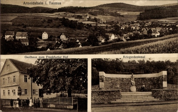 Postcard Arnoldshain Schmitten im Taunus, war memorial, inn at the Frankfurter Hof