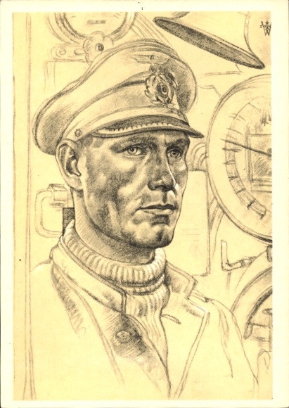 Artist Postcard Willrich, Wolfgang, Chief Engineer Officer Wessels on Priens U Boat U 47, VDA