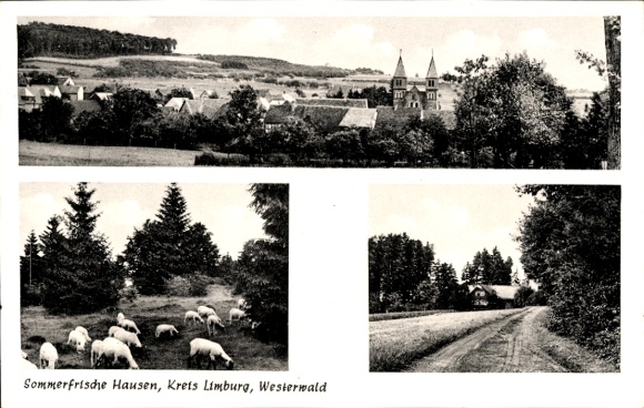 Postcard Hausen Waldbrunn i. Westerwald, forest path, church