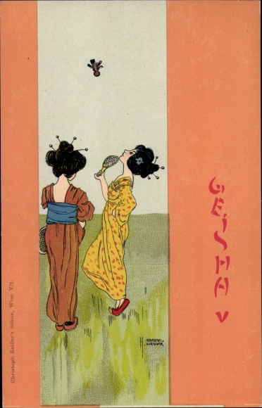 Art Nouveau Artist PC Kirchner, Raphael, Geisha, Badminton