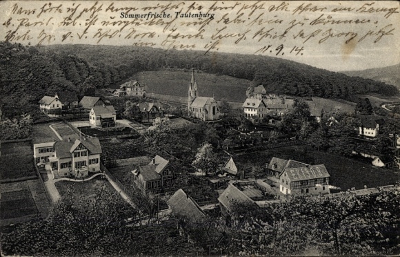 Postcard Tautenburg in Thuringia, landscape with village view, church, houses, from Tautenburg