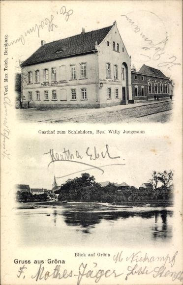 Postcard Gröna Bernburg an der Saale, Gasthof zum Schlehdorn, partial view