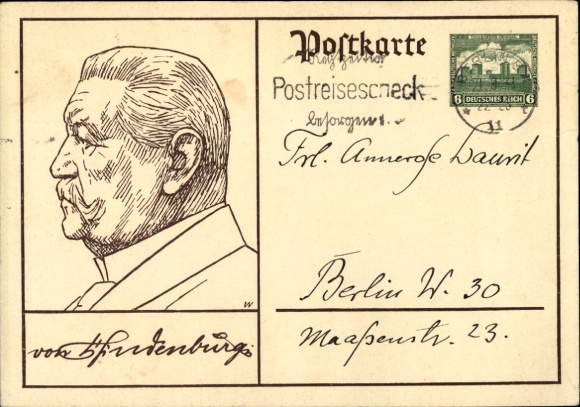 KP pocztowa Prezydent Rzeszy Paul von Hindenburg, portret