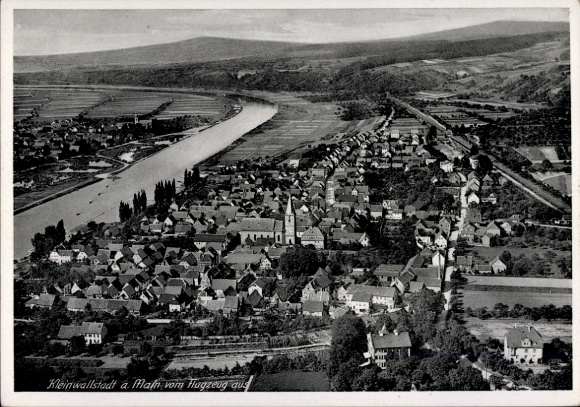 Postcard Kleinwallstadt in Lower Franconia, aerial view of the Main River, villages, sights