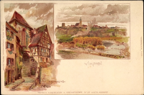 Artist Chromo-Litho Schmohl, P., Bad Wimpfen am Neckar district of Heilbronn, partial views