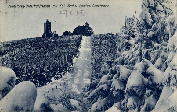 Postcard Fichtelberg in the Fichtelgebirge Upper Franconia, Fichtelberg accommodation, snow-covered landscape