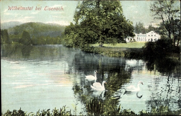 Postcard Wilhelmstal Marksuhl, Lakeside with Swans