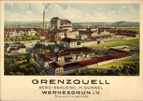 Postcard Wernesgrün Steinberg Vogtland, Grenzquell Pilsner, Berg-Brauerei H. Günnel