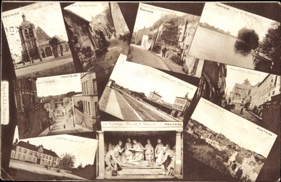 Postcard Pontoise Val d&#39;Oise, Rue Thiers, Notre Dame, Town Hall, The Station