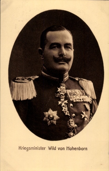 Postcard War Minister Wild von Hohenborn, portrait in uniform, medal