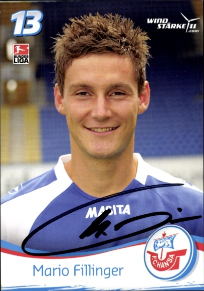 Autograph card footballer Mario Fillinger, FC Hansa Rostock, autograph