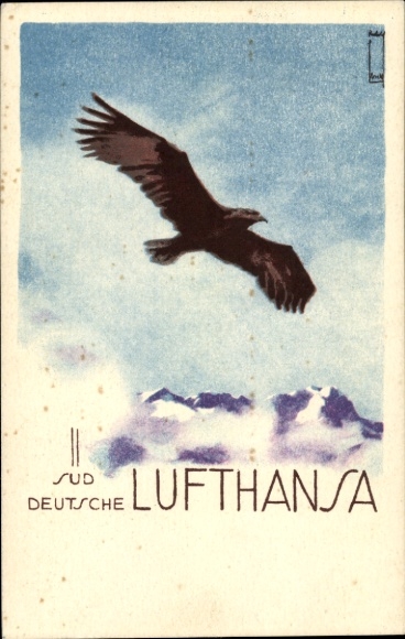 Postcard Advertising, Süddeutsche Lufthansa, airline, passenger aircraft, eagle