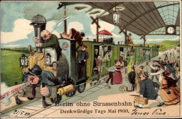 Chromo-Litho Berlin without a tram, Memorable Days May 1900, traffic strike