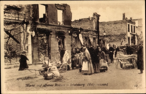 Ak Szczytno Ortelsburg Ostpreußen, Ostpreußenhilfe, Markt, Kriegszerstörungen