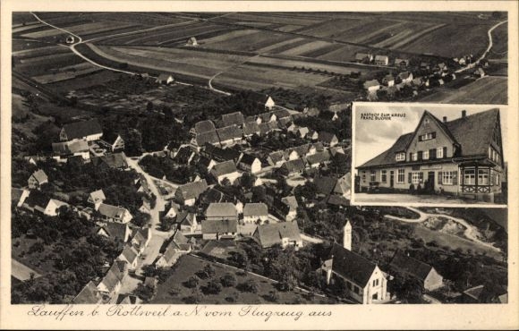 Postcard Lauffen am Neckar, aerial photograph, Gasthof zum Kreuz