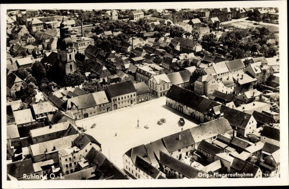 PC Ruhland in Upper Lusatia, view of the town, marketplace, aerial photo