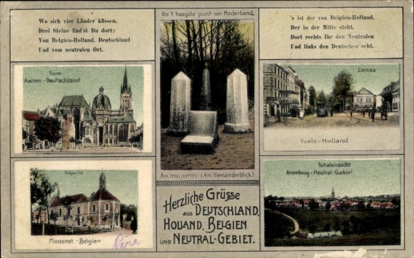 Postcard Aachen in North Rhine Westphalia, Vierländerblick, Cathedral, Chapel, Vaals, Moresnet, Neutral Area