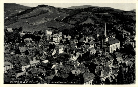 Postcard Bensheim on the Bergstraße Hesse, aerial view of churches, vineyards, architecture
