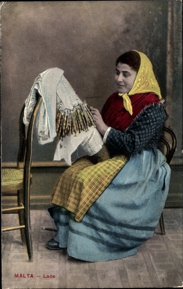 PC Malta, Maltese woman making lace, costume