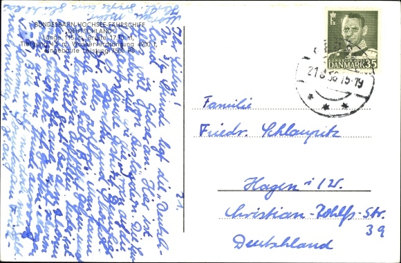 Postcard Bundesbahn deep-sea ferry Germany in motion